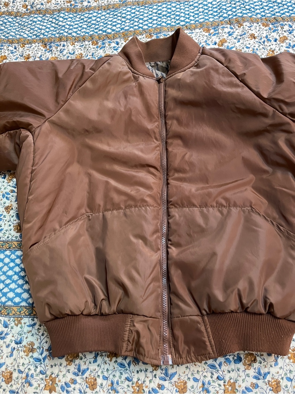 Men's Brown Bomber Jacket with Ribbed Trim